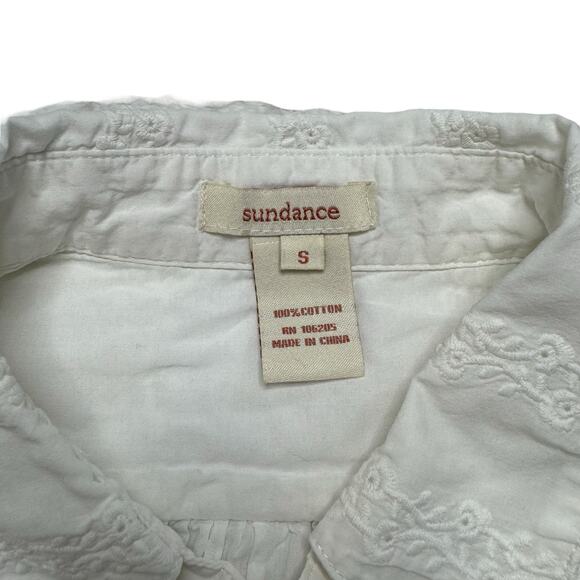 SUNDANCE White Eyelet Lace Crochet Popover Collar Shirt Size Small 100% Cotton - Picture 7 of 10